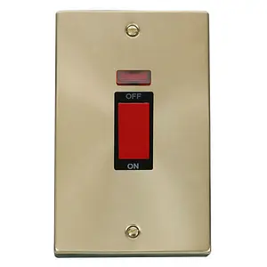 Satin / Brushed Brass 2 Gang Size 45A Switch With Neon - Black Trim - SE Home