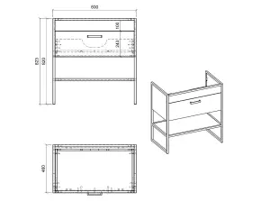 600 Bathroom Vanity Sink Unit Cabinet with Basin Black Steel Oak Finish Freestanding Loft Industrial Brook