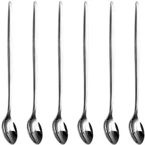 Pack Of 6 - Long Handle Stainless Steel Latte Spoons Ideal For Coffee Dessert & Ice Cream Sundae By Kitchen Stars