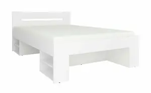 White Double Bed Frame Storage Drawers Euro Headboard Solid Slats Shelves Nepo