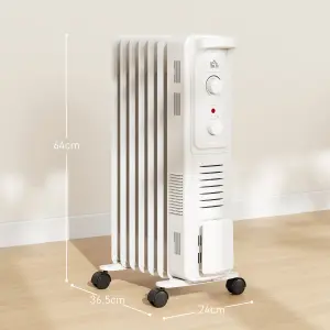 HOMCOM 7 Fin Portable Oil Filled Heater Radiator, Energy Efficient, White