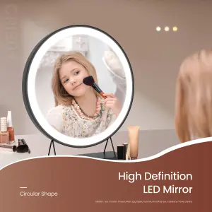 EMKE LED Hollywood Vanity Mirror 400mm Round Makeup Mirror Dressing Table with Dimmable and 3 Colors, Black