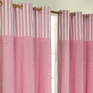 Homescapes Polka Dots Pink Ready Made Eyelet Curtain Pair, 117 x 137 cm Drop