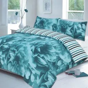 Rose 4 Pcs Complete Flowers Duvet Cover Set With Valance Sheet & Pillowcase