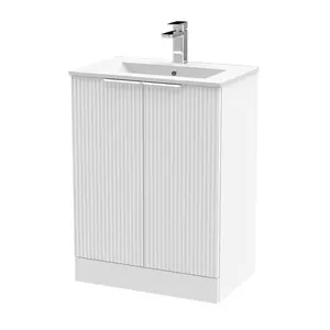 Fluted 605mm Single Vanity Satin White