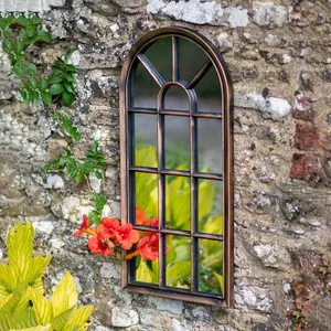 Modena Arched Copper Distressed Outdoor Garden Wall Mirror - Indoor or Outside 710mm x 350m