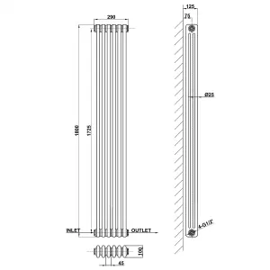 Vertical Anthracite Triple Column Radiator (H) 1800mm x (W) 290mm, 5138 BTU.