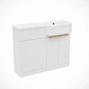 Nes Home Right Hand Freestanding Basin Vanity Unit With Brushed Brass handles & WC Unit