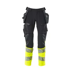 Mascot Accelerate Safe Trousers with Holster Pockets - Dark Navy/Hi-Vis Yellow   (33.5) (Leg Length - Regular)