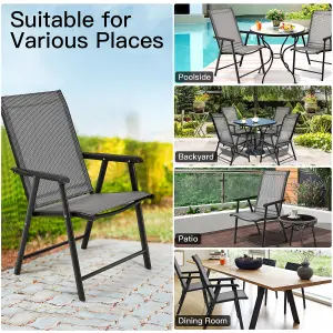 Costway Set of 2 Folding Chairs Outdoor Dining Garden Chairs Armchair with Armrests