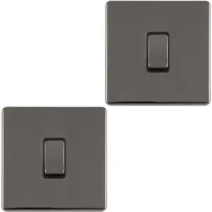 2 PACK 1 Gang Single Light Switch SCREWLESS BLACK NICKEL 2 Way 10A Slim Rocker