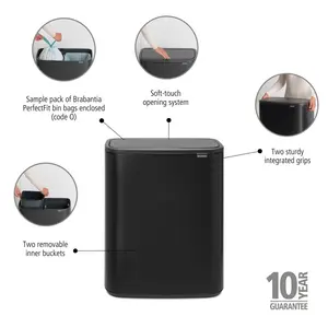 Brabantia Bo 30 Litre + 30 Litre Touch Bin with Two Inner Buckets Matt Black / 60