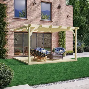 Premium Wall Mounted Pergola and Decking Kit - Wood - L240 x W240 cm - Light Green