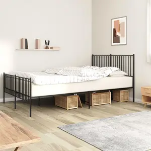 Berkfield Metal Bed Frame with Headboard and Footboard Black 150x200 cm