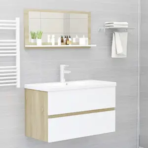 Dorlene Framed Wall Mounted Bathroom Mirror White And Sonoma Oak / 80 cm