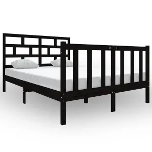 Berkfield Bed Frame Black Solid Wood Pine 140x190 cm