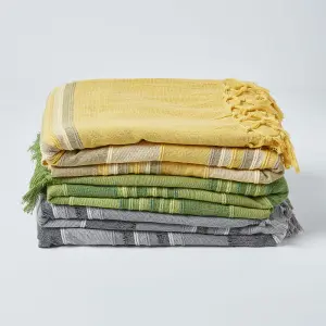 Homescapes Cotton Morocco Striped Yellow Throw, 255 x 360 cm