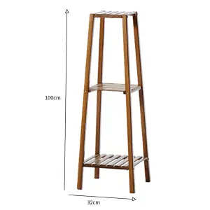 3 Tier Brown Vintage Tiered Indoor Plant Stand Solid Wood Display Shelf 100 cm