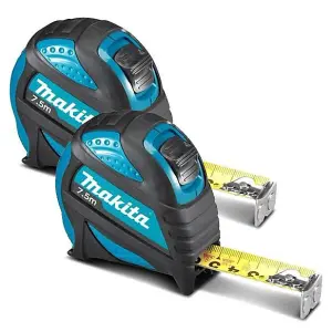 2x Makita B-68513 Magnetic 7.5m Premium Tape Measure 7.5 Metres Metric 2 Sided