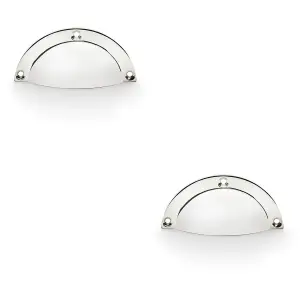 2 PACK - Half Moon Cup Handle Polished Nickel 86mm Centres Solid Brass Shaker Drawer Pull