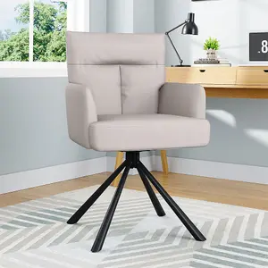 Modern Wheelless Upholstered Swivel Armchair Beige with Black Legs