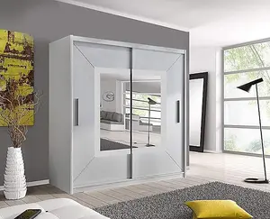 Stylish Bedroom Sliding Wardrobe - Storage Space & Sleek Design comes in Width 100cm/120cm/150cm/180cm/203cm/250cm (White, 203cm)