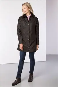 Rydale Ladies Long Wax Jacket - Hannah - Brown 16