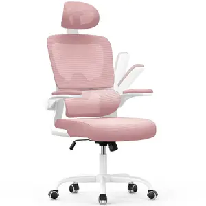 Computer Chair with Adjustable Lumbar Support and Headrest, Swivel Executive Mesh Office Chair for Home Office-Pink