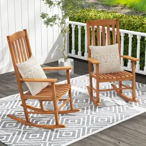 Costway Garden Rocking Chair Eucalyptus Wood Chair Patio Slatted Rocker