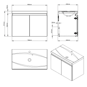 Cove 800mm White Gloss Wall Hung Basin Unit complete with Basin