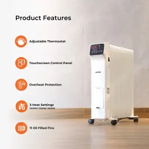 Geepas White 2500W Digital Oil Filled Radiator Remote Control