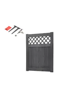 Grey Rhombus Design Wooden Pedestrian Gate with Latch Hardware, Timber Side Entrance Door