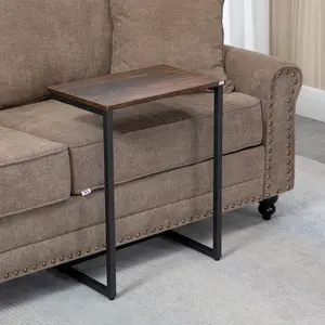 HOMCOM C-Shaped Nesting Tables Set of 3 with Steel Frame, Rustic Brown