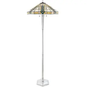 1.6m Tiffany Multi Light Floor Lamp Aluminium & Stained Glass Shade i00020