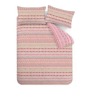 Catherine Lansfield Brushed Cotton Fairisle Reversible Single Duvet Cover Set with Pillowcase Red