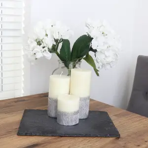 Pillar Candle Set of 3 Silver & White Two Tone Candles by Laeto Ageless Aromatherapy - FREE DELIVERY INCLUDED