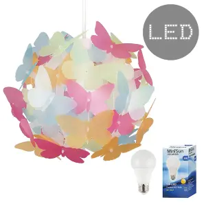 ValueLights Multicolour Ceiling Pendant Shade and E27 GLS LED 6W Warm White 3000K Bulb