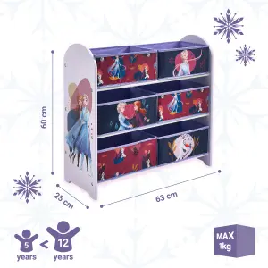 Disney Frozen Toy Storage Unit: 6-Box Organizer for Bedroom - Made from Engineered Wood/Fabric/Metal - Easy Assembly and Clean Up