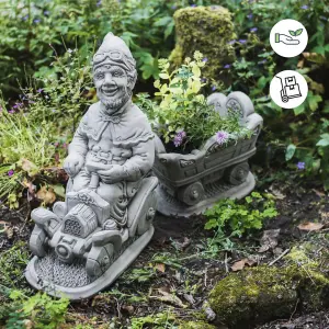 Large Gnome and Trailer Garden Pot Ornament