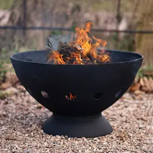 Primrose Black Cast Iron Fire Pit Bowl with Supporting Grill 56cm