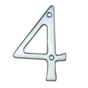 Satin Chrome Door Number 4 - 75mm Height 4mm Depth House Numeral Plaque