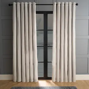 Thermal Matte Velvet Eyelet Curtains 2 Pair Of Ready Made, Silver - 66" x 90"