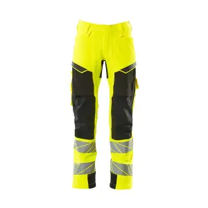 Mascot Accelerate Safe Trousers with Kneepad Pockets - Hi-Vis Yellow/Black   (38.5) (Leg Length - Regular)