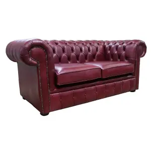 Chesterfield 2 Seater Old English Burgandy Leather Sofa Settee Bespoke In Classic Style