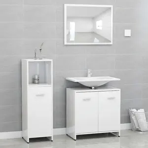 Berkfield 3 Piece Bathroom Furniture Set High Gloss White Engineered Wood