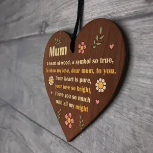 Red Ocean Wooden Heart Plaque with Sayings Ornament for Mum Unique Gift for Loved One Mum Gift For Mothers Day Birthday