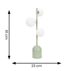 ValueLights Marlow Sage Green 3 Way Bedside Table Lamp with Glass Globe Lampshade - LED Bulbs Included