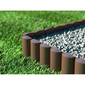 Grey Lawn Edging Border Palisade - 2.5 metres / 8.2 ft Long - Garden Fencing with Wood Log Texture and Ground Stakes