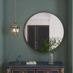 Jobu Home - Rei, Large Round Black Metal Circle Mirror - 90cm x 90cm