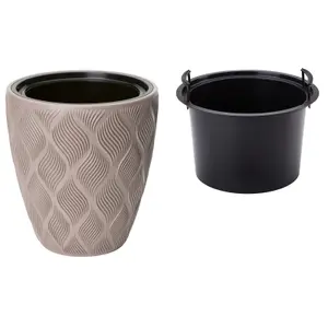 Round Tall Plant Pot Elegant Large Flower Indoor Outdoor Garden Planters Flow Taupe H 32cm x D 29cm